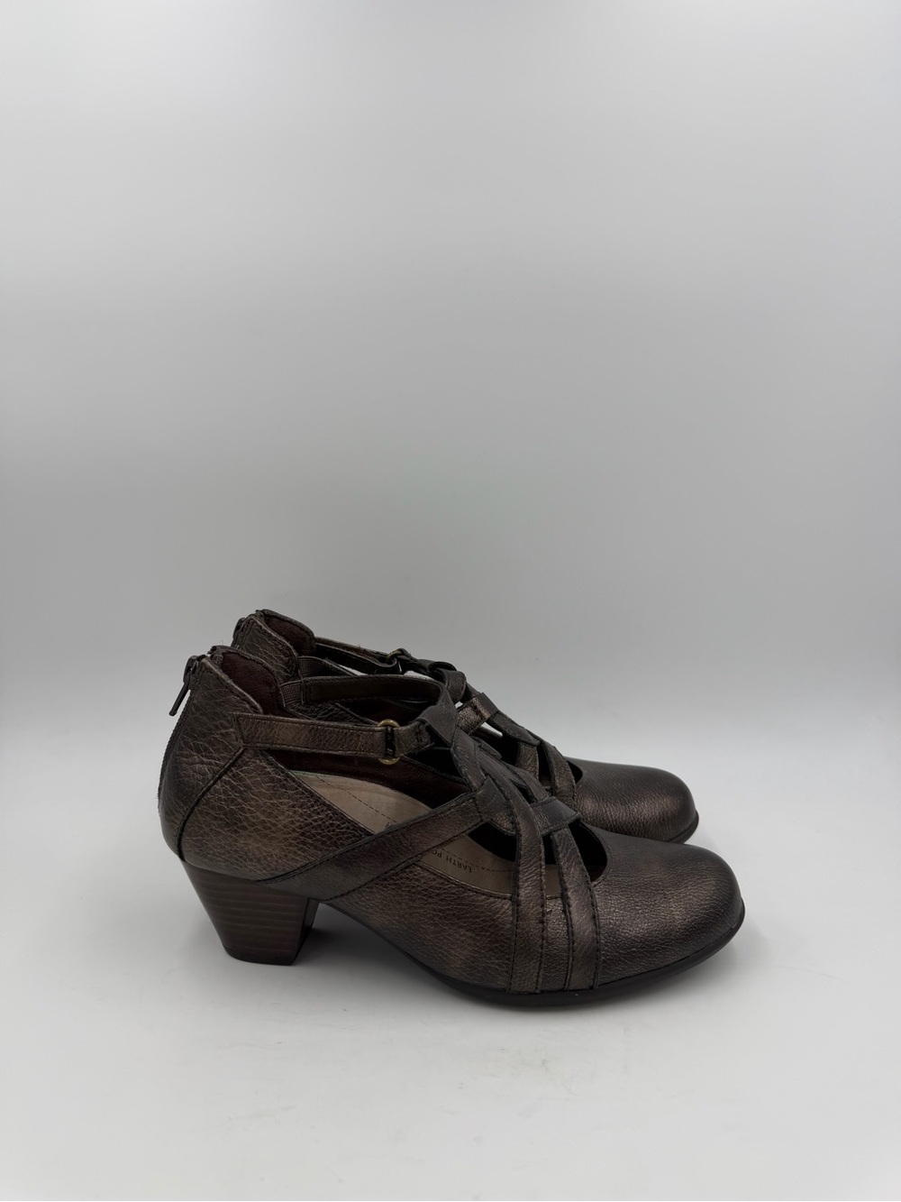 Earth Virtue Bronze Leather Strappy Mary Jane Comfort Heels Shoes Women’s 7B
